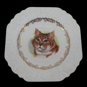 VTG Lord Nelson Pottery Cat Kitten Gilt Gold Accent 8.5in Square Plate England